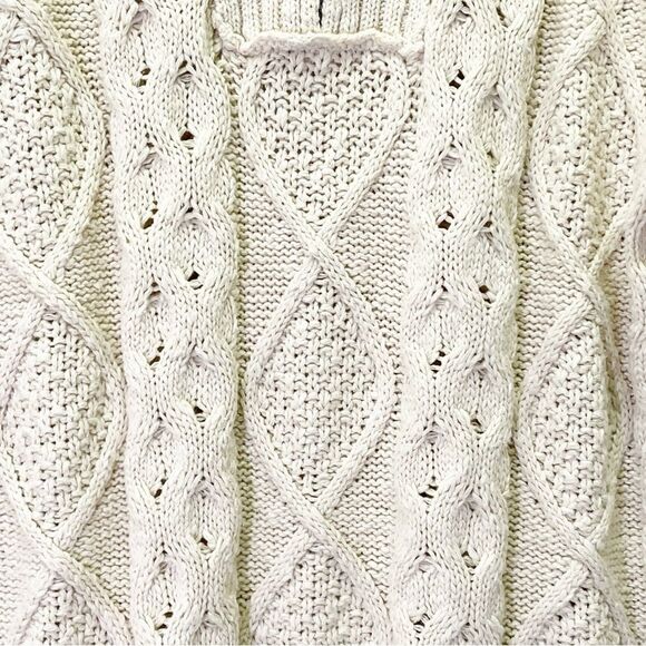 Free People Driftwood Cable Knit Polo in Ivory Size Medium M Fisherman Oversized - Picture 6 of 16
